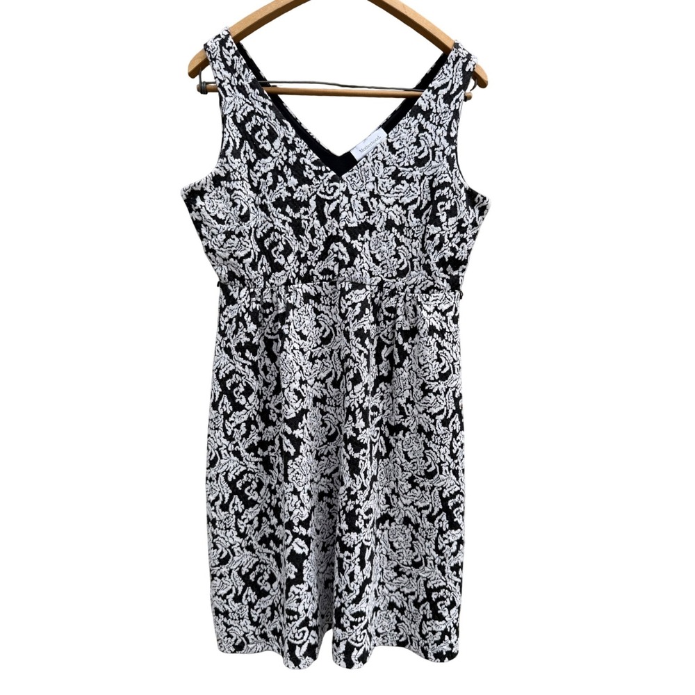 Motherhood Maternity Dress Small Black White Floral Damask V-Neck Sleeveless S